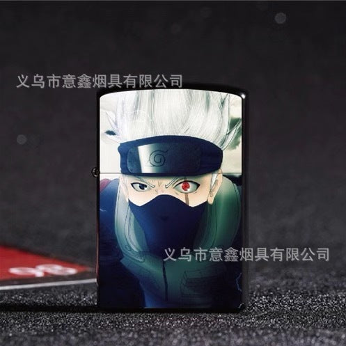 Naruto Anime Kerosene Lighter Retro Grinding Wheel Ignition Metal Flip Cover Windproof Creative Stylish Gift Giving