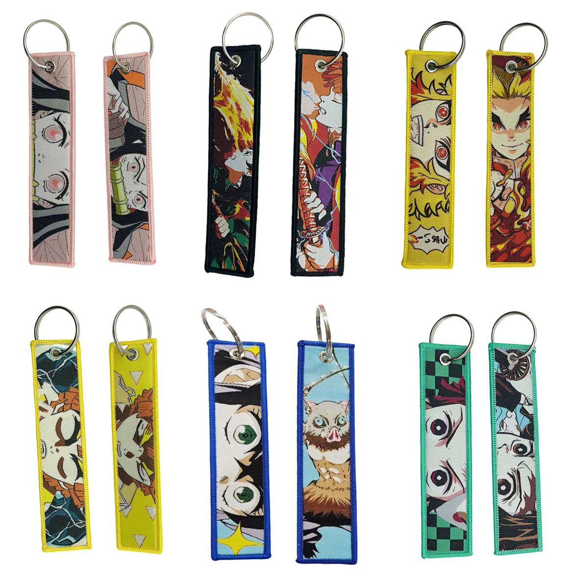 Demon Slayer: Kimetsu No Yaiba Mi Douzi Tanjiro Anime Woven Label Double-Sided Embroider Keychain Lanyard Pendant Student Accessories