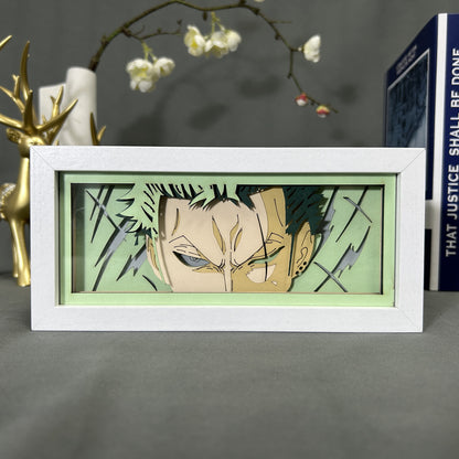 Animation Paper Carving Lamp Wooden Photo Frame One Piece Desktop Ornaments Luffy 5-Speed Night Light Zoro Bedroom Bedside Lamp