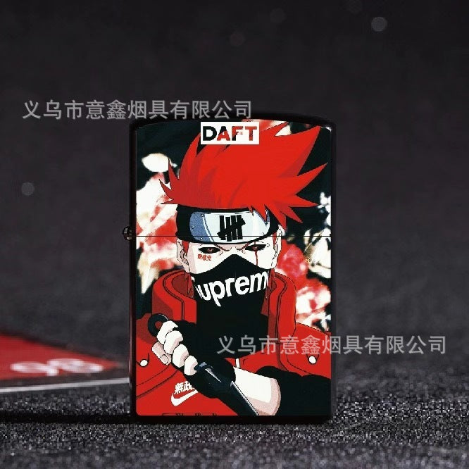Naruto Anime Kerosene Lighter Retro Grinding Wheel Ignition Metal Flip Cover Windproof Creative Stylish Gift Giving