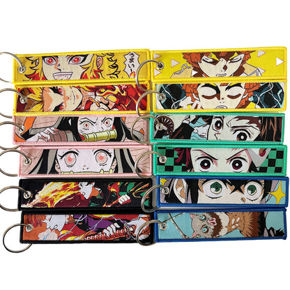 Demon Slayer: Kimetsu No Yaiba Mi Douzi Tanjiro Anime Woven Label Double-Sided Embroider Keychain Lanyard Pendant Student Accessories