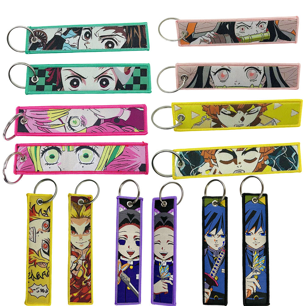 Demon Slayer: Kimetsu No Yaiba Mi Douzi Tanjiro Anime Woven Label Double-Sided Embroider Keychain Lanyard Pendant Student Accessories