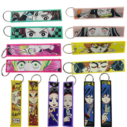 Demon Slayer: Kimetsu No Yaiba Mi Douzi Tanjiro Anime Woven Label Double-Sided Embroider Keychain Lanyard Pendant Student Accessories