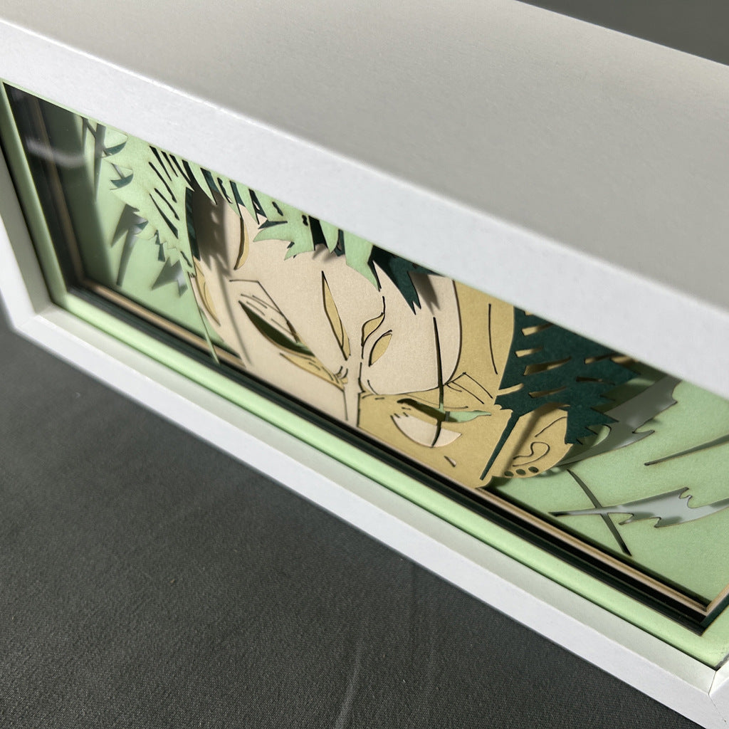 Animation Paper Carving Lamp Wooden Photo Frame One Piece Desktop Ornaments Luffy 5-Speed Night Light Zoro Bedroom Bedside Lamp