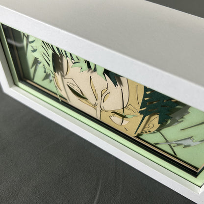 Animation Paper Carving Lamp Wooden Photo Frame One Piece Desktop Ornaments Luffy 5-Speed Night Light Zoro Bedroom Bedside Lamp