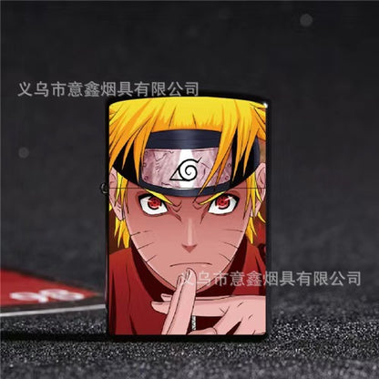 Naruto Anime Kerosene Lighter Retro Grinding Wheel Ignition Metal Flip Cover Windproof Creative Stylish Gift Giving